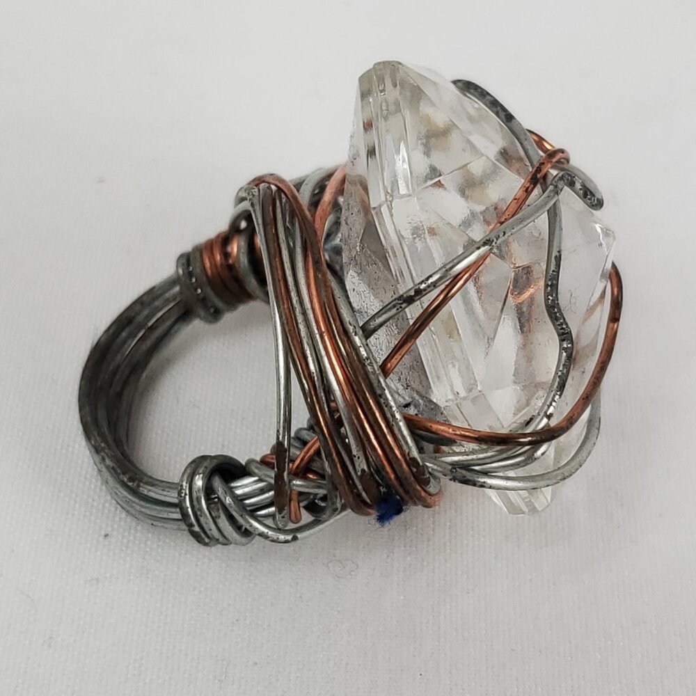 Copper & Silver Tone Wire Wrapped Faux Crystal Ring